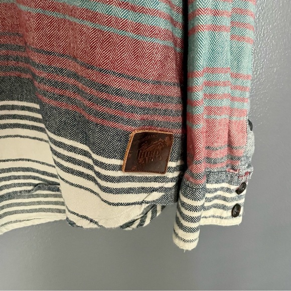 Third & Army Mens Long Sleeve Button Up Striped Flannel in Red Blue Tan Size XL - Picture 4 of 5
